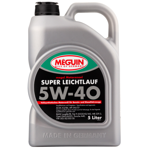 4809 Meguin Синт. мот.масло Megol Motorenoel Super Leichtlauf 5W-40 CF/SN A3/B4 (5л) - 5 л